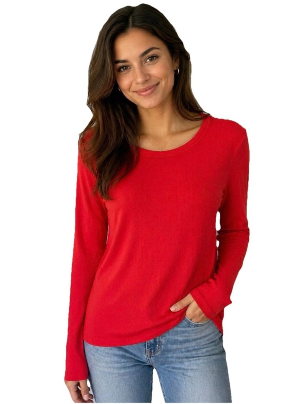 New Lululemon Ribbed Red Long Sleeve Crew Neck Stretch Casual Tee Shirt Top